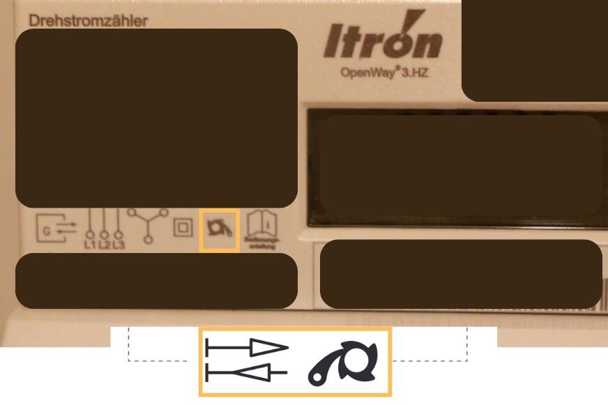Eine Nahaufnahme des Stromzählers eines Wohnhauses, zuständig für eine Wohnpartei, mit dem Zeichen, dass es kein rückläufiger Drehstromzähler ist.